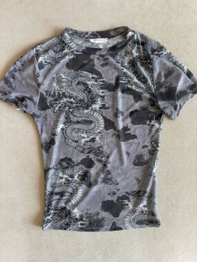 Better Be Dragon Print Mesh Top